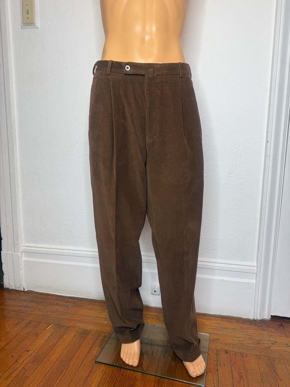 Ermenegildo Zegna 34x32 Soft Brown Corduroy Pleated Trousers